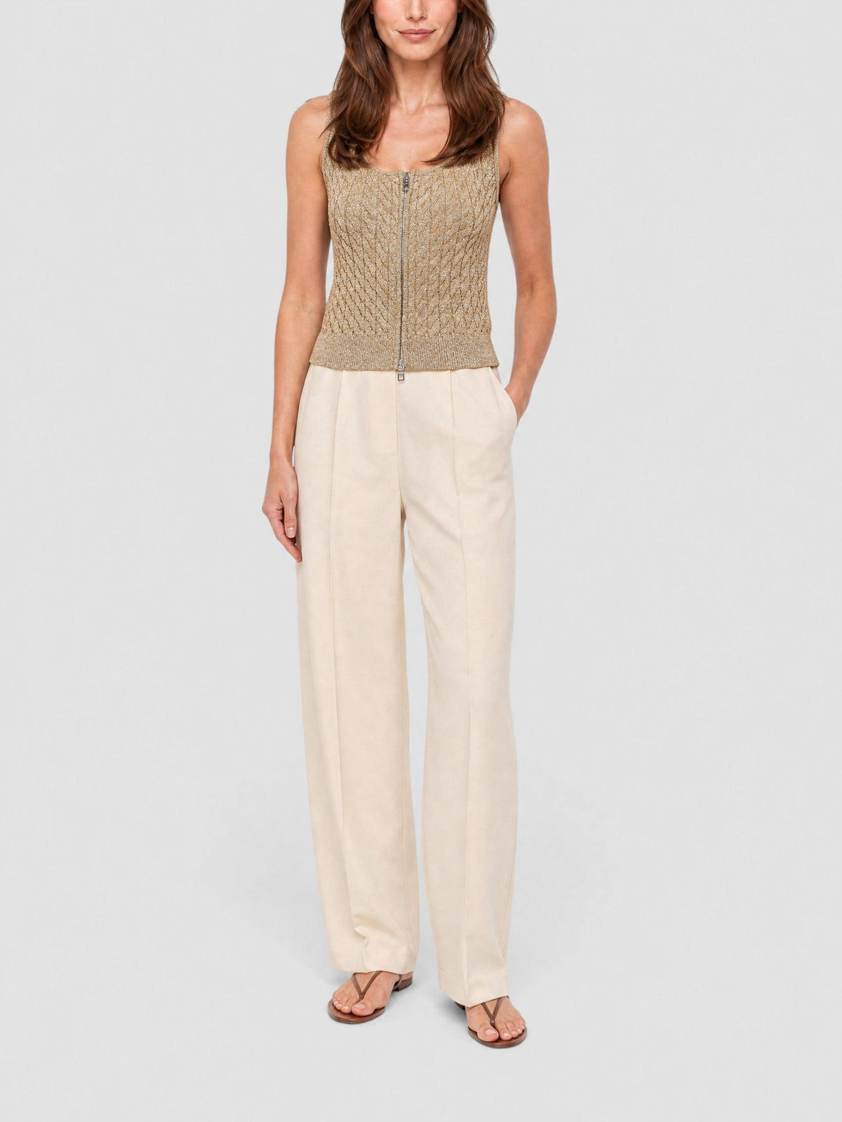 55€ / 11 sold //27 QTY / ST41%   Débardeur Torsades zippé - Light Gold