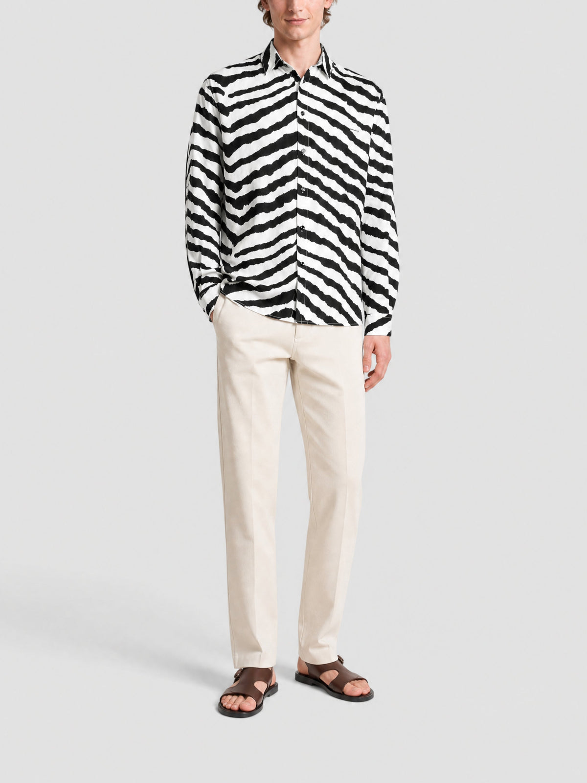90€ / 3 sold //3 QTY / ST100%   Chemise Simon imprimée à manches longues - Zebra White & Black