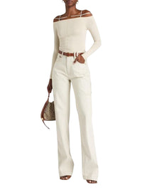 Pantalon De-Nîmes taille haute en denim - Off White & Beige