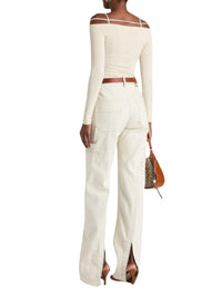 Pantalon De-Nîmes taille haute en denim - Off White & Beige