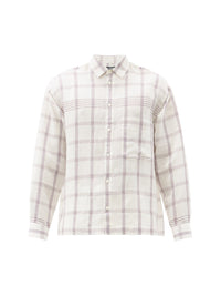 Chemise Baou en lin - White & Purple Squares