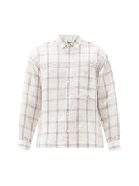 Chemise Baou en lin - White & Purple Squares