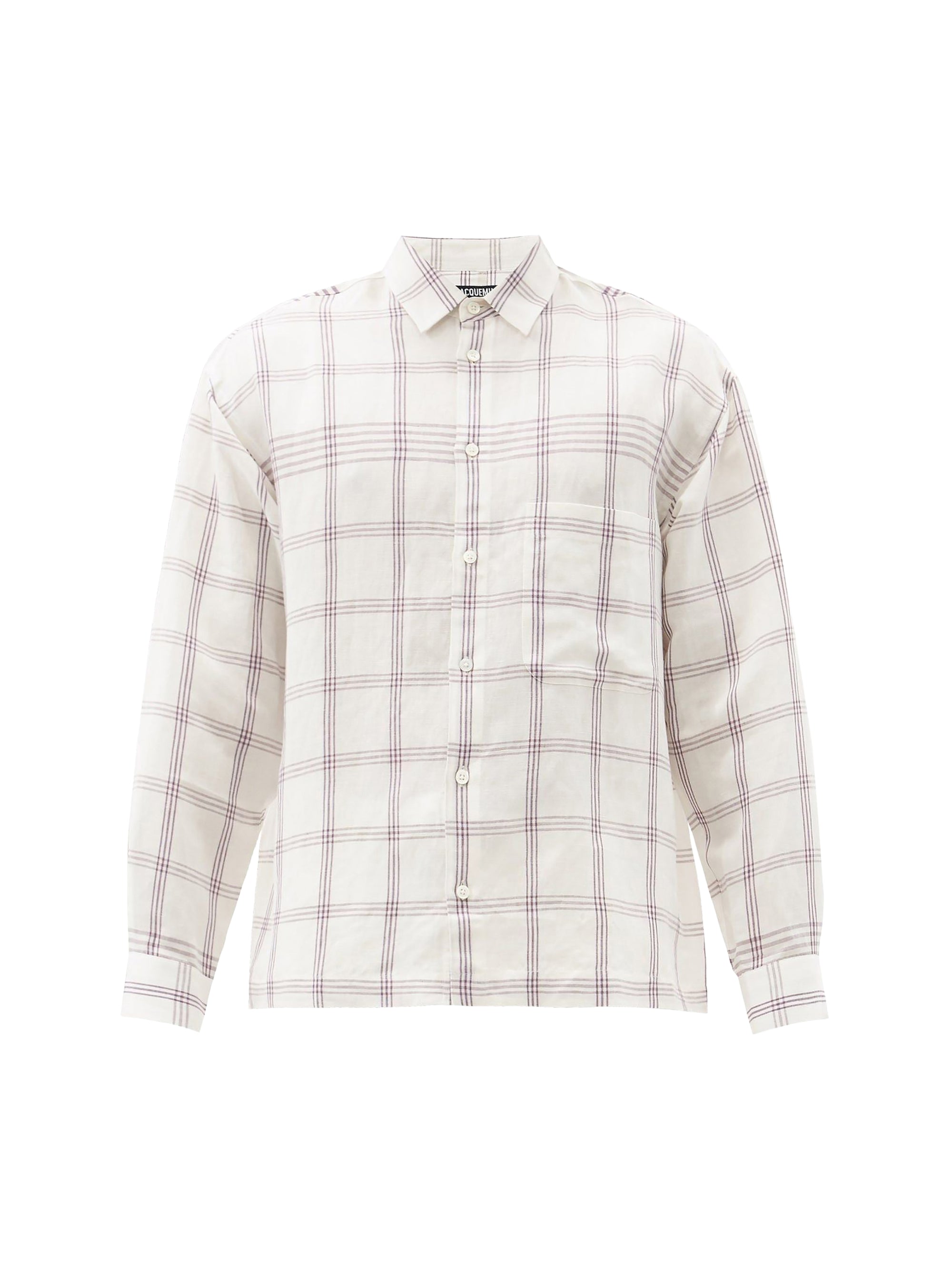 Chemise Baou en lin - White & Purple Squares