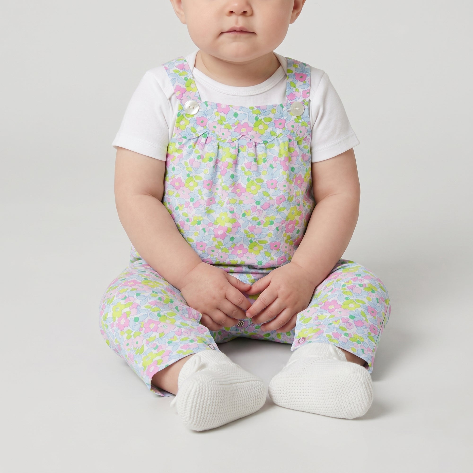 Madeline dungarees in liberty fabric - White & Multicore