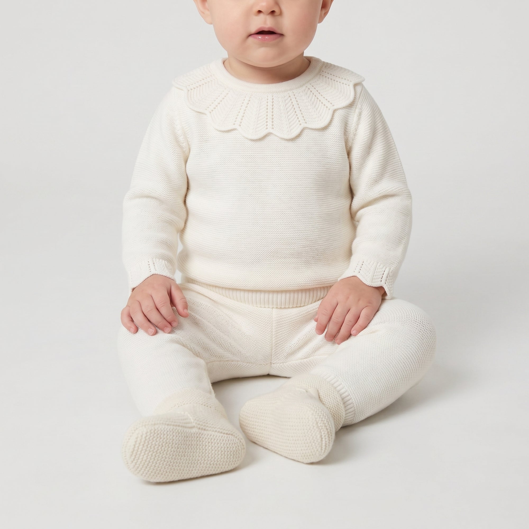 Ensemble de naissance Opaline en laine - Blanc Doux