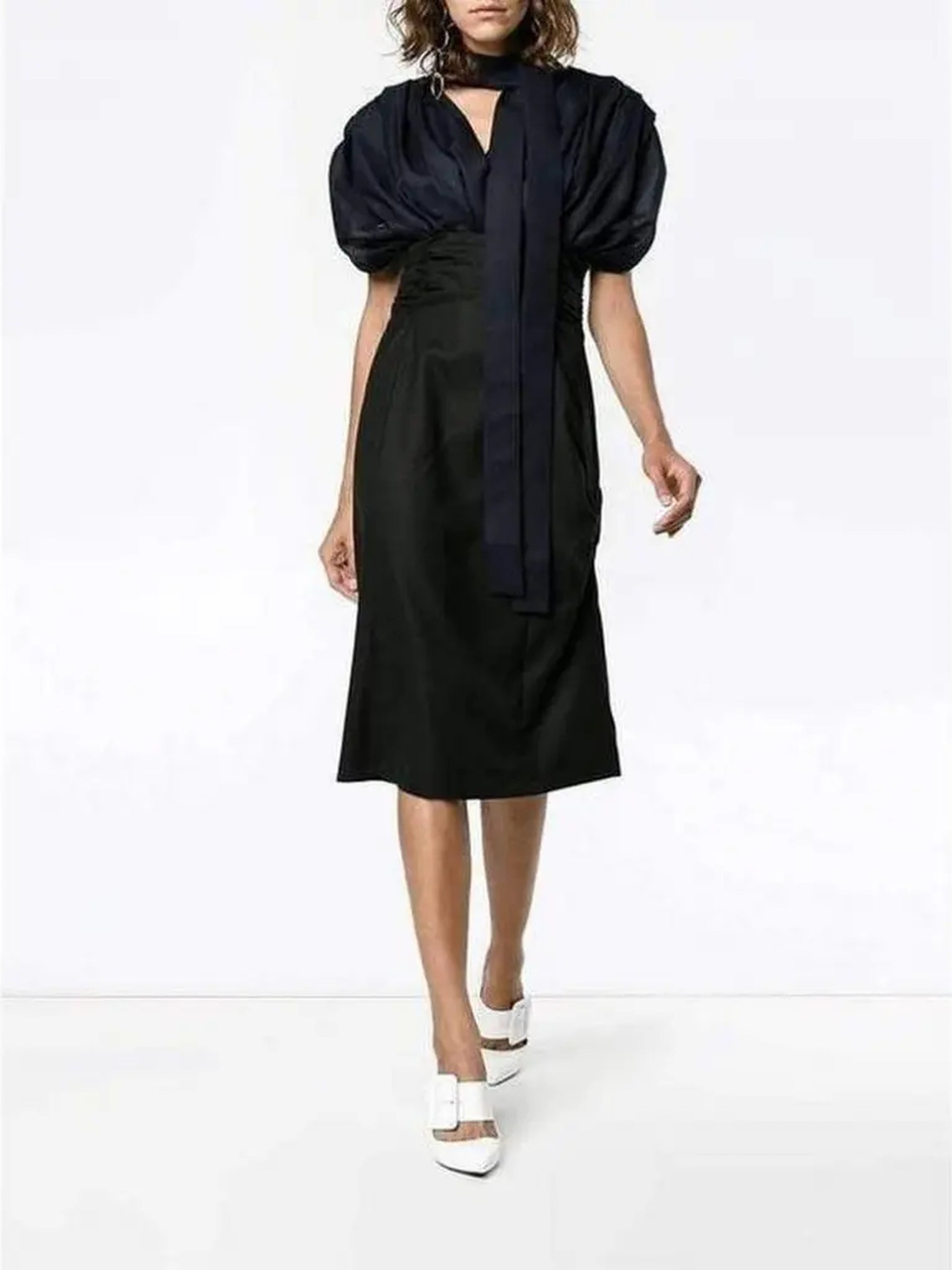 Robe Madame manches bouffantes - Navy & Black