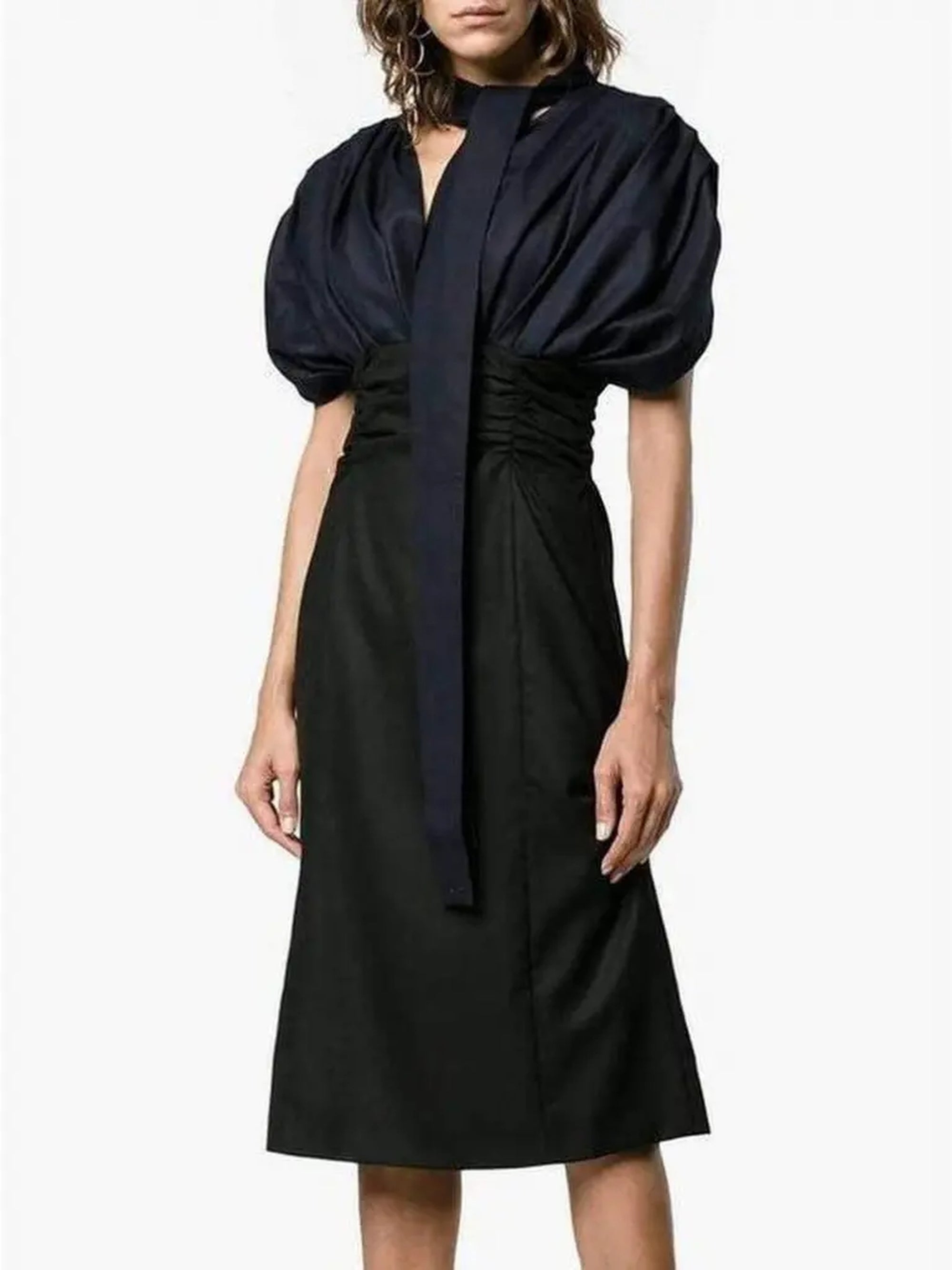 Robe Madame manches bouffantes - Navy & Black