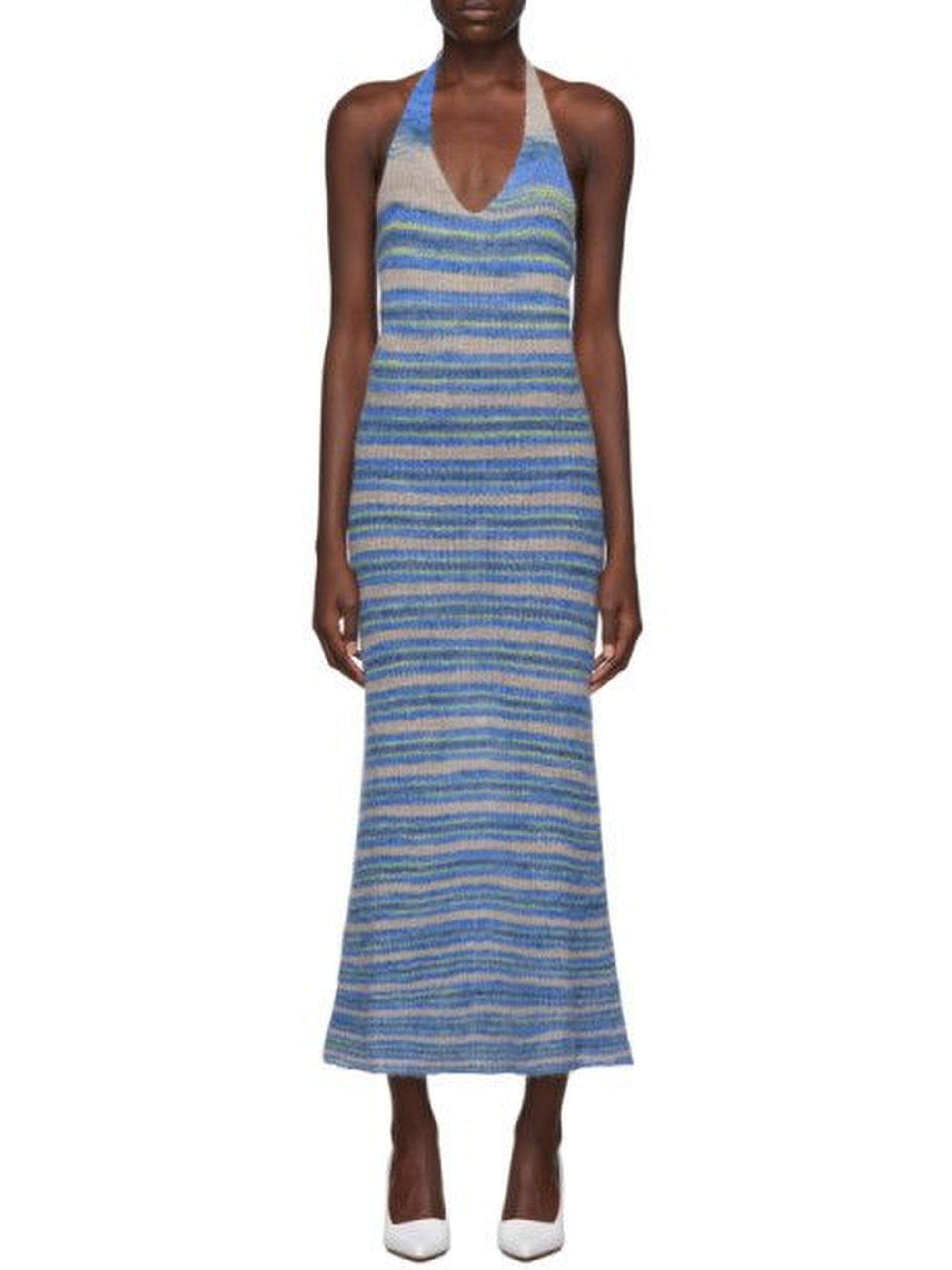 Robe Tropea longue en laine - Blue Stripes