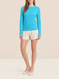 T-shirt brodé manches longues - Turquoise