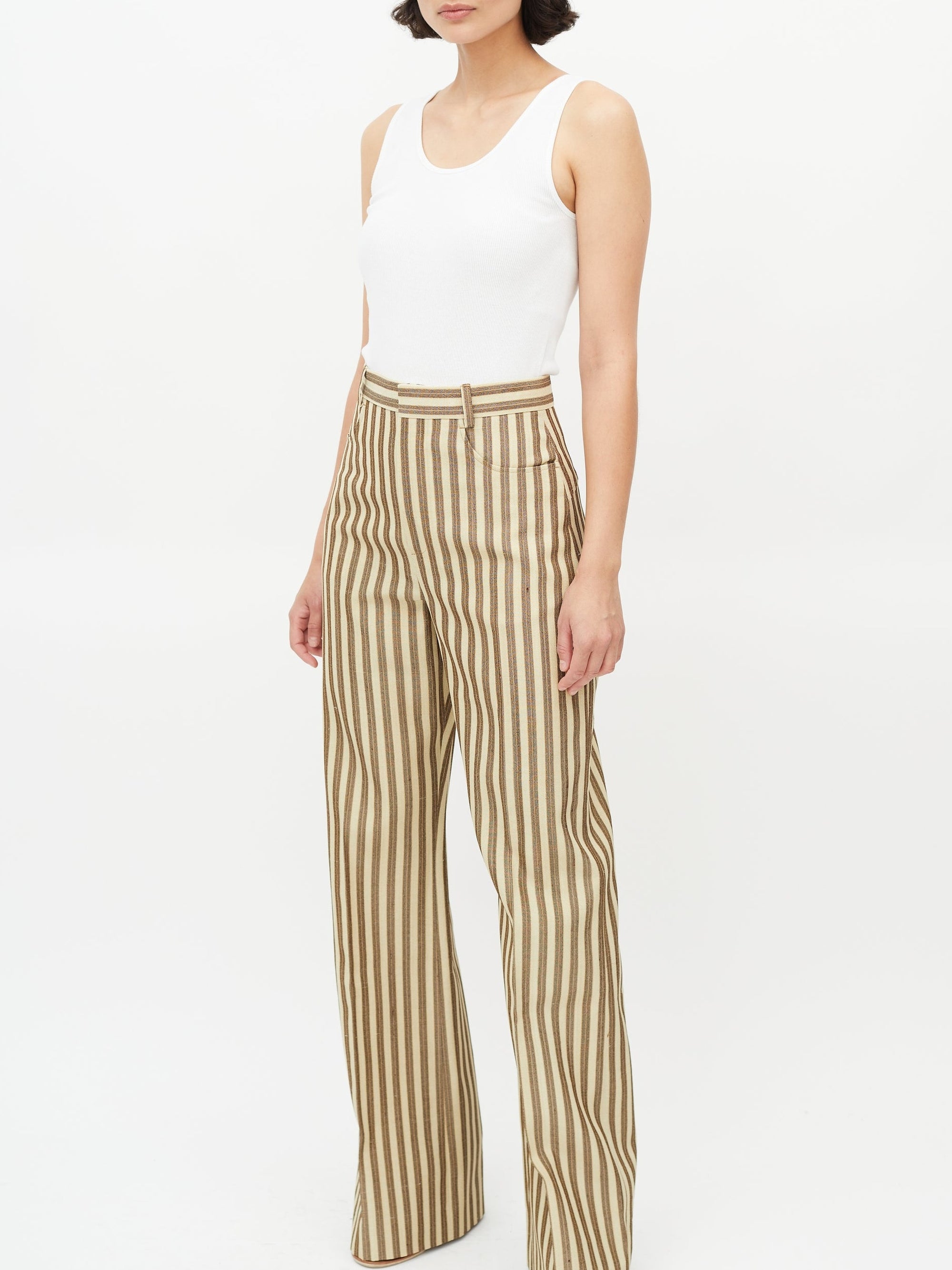 The Sauge Trousers - Beige Brown Stripes
