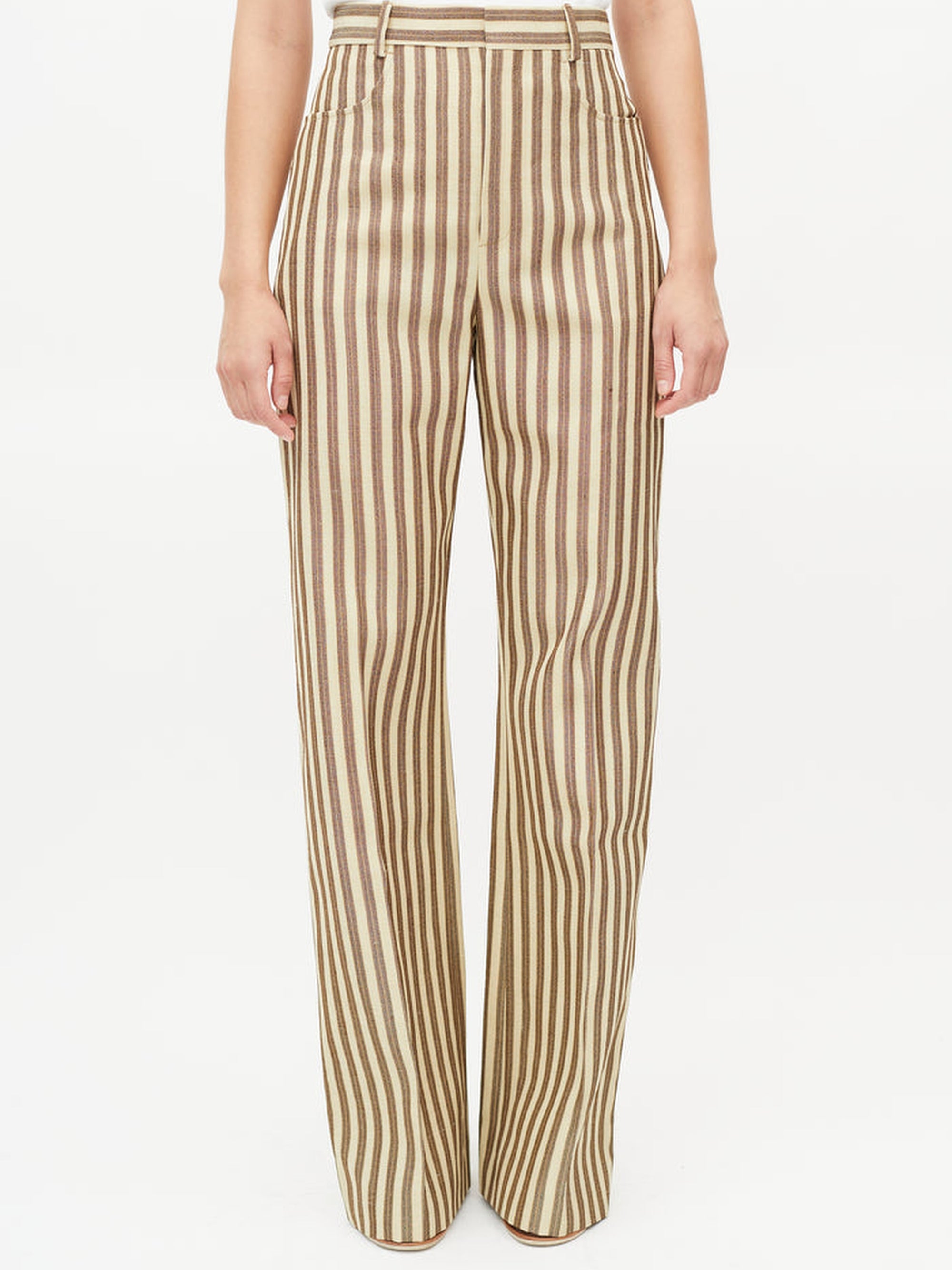 The Sauge Trousers - Beige Brown Stripes