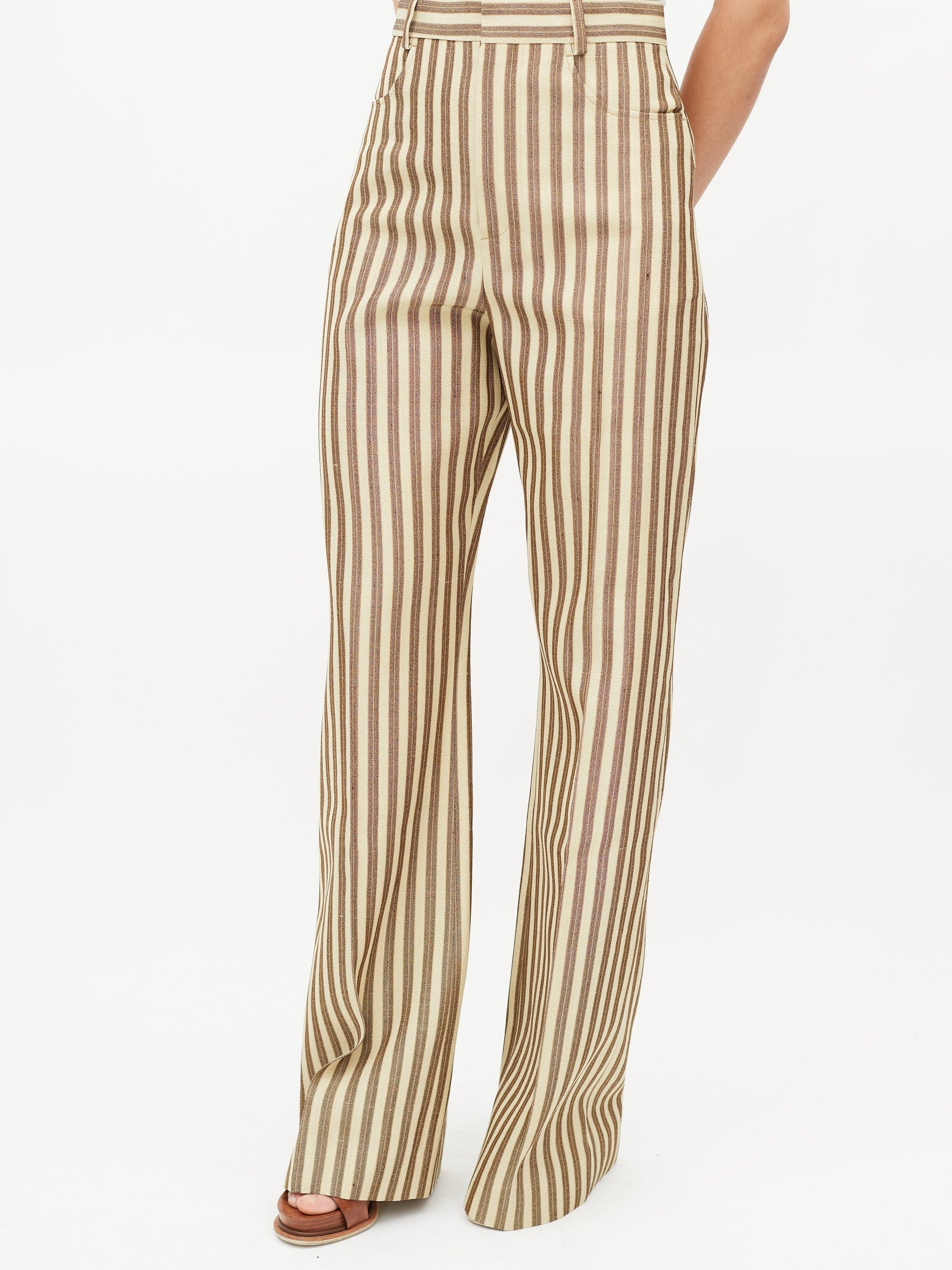 The Sauge Trousers - Beige Brown Stripes