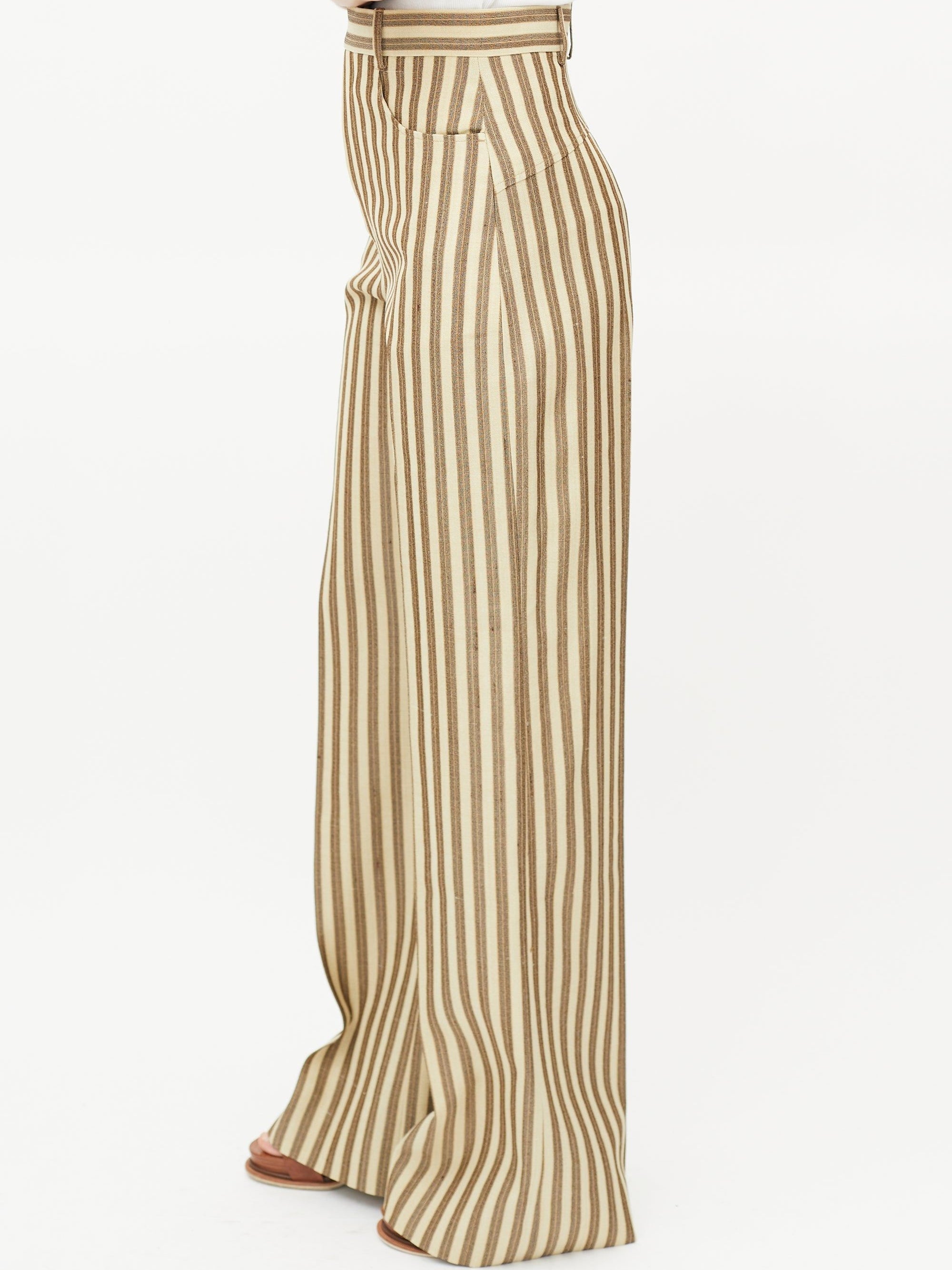 The Sauge Trousers - Beige Brown Stripes