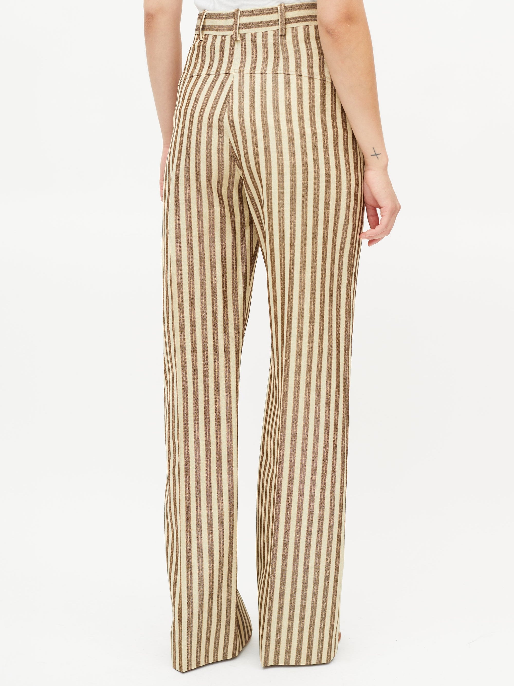 The Sauge Trousers - Beige Brown Stripes