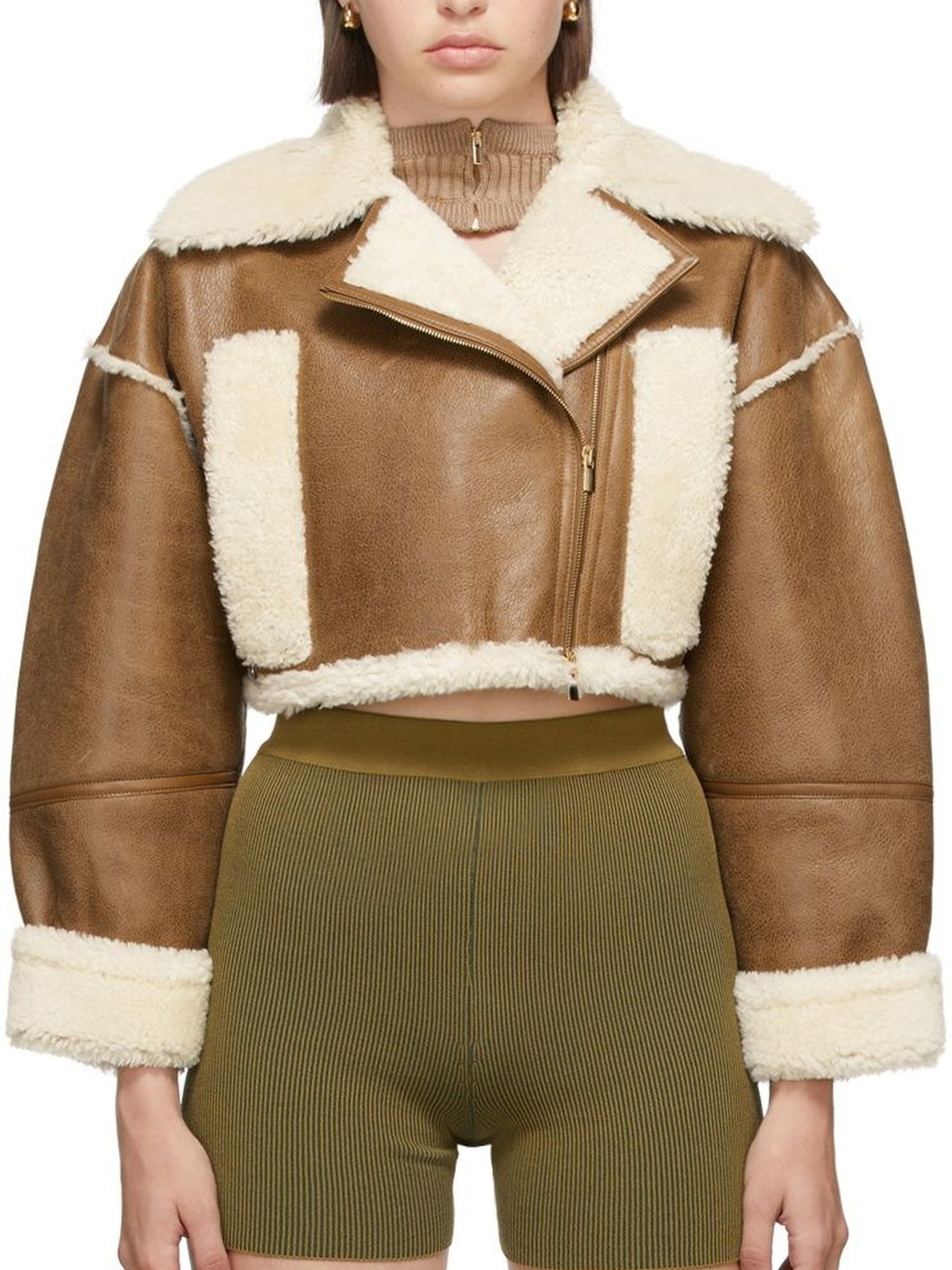 Veste courte Paiou en cuir - Camel