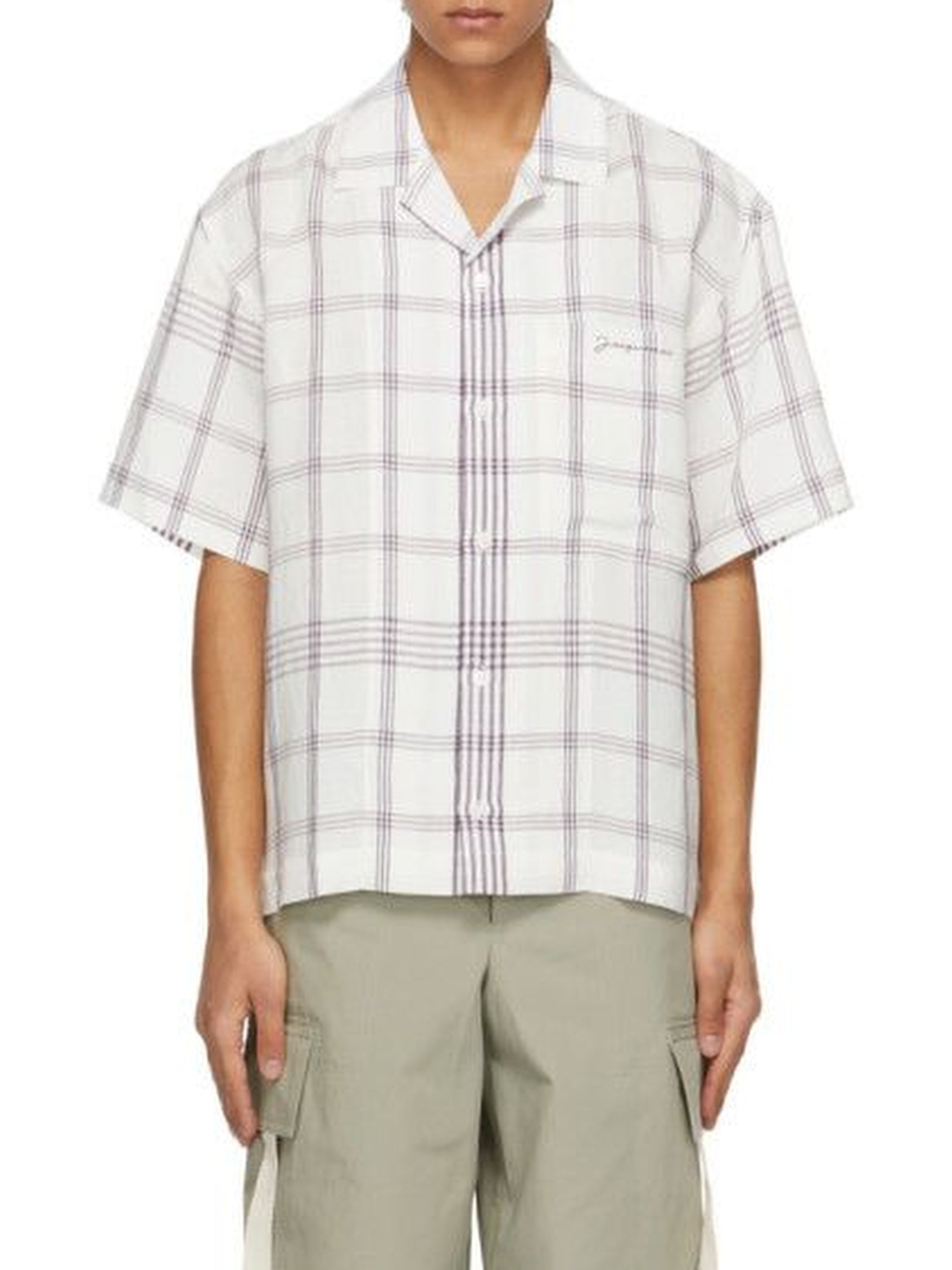 Chemise Jean à manches courtes - White & Purple Squares