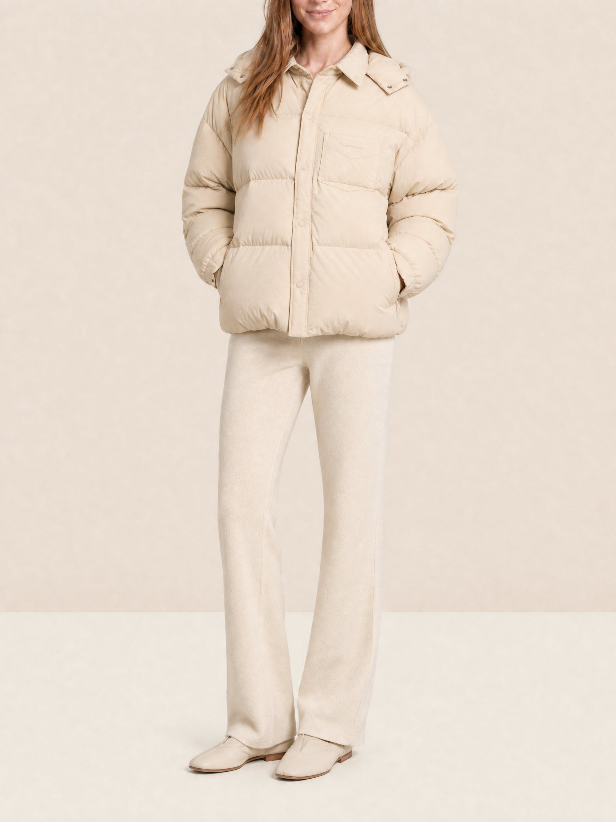 Doudoune à capuche à logo - Light Beige