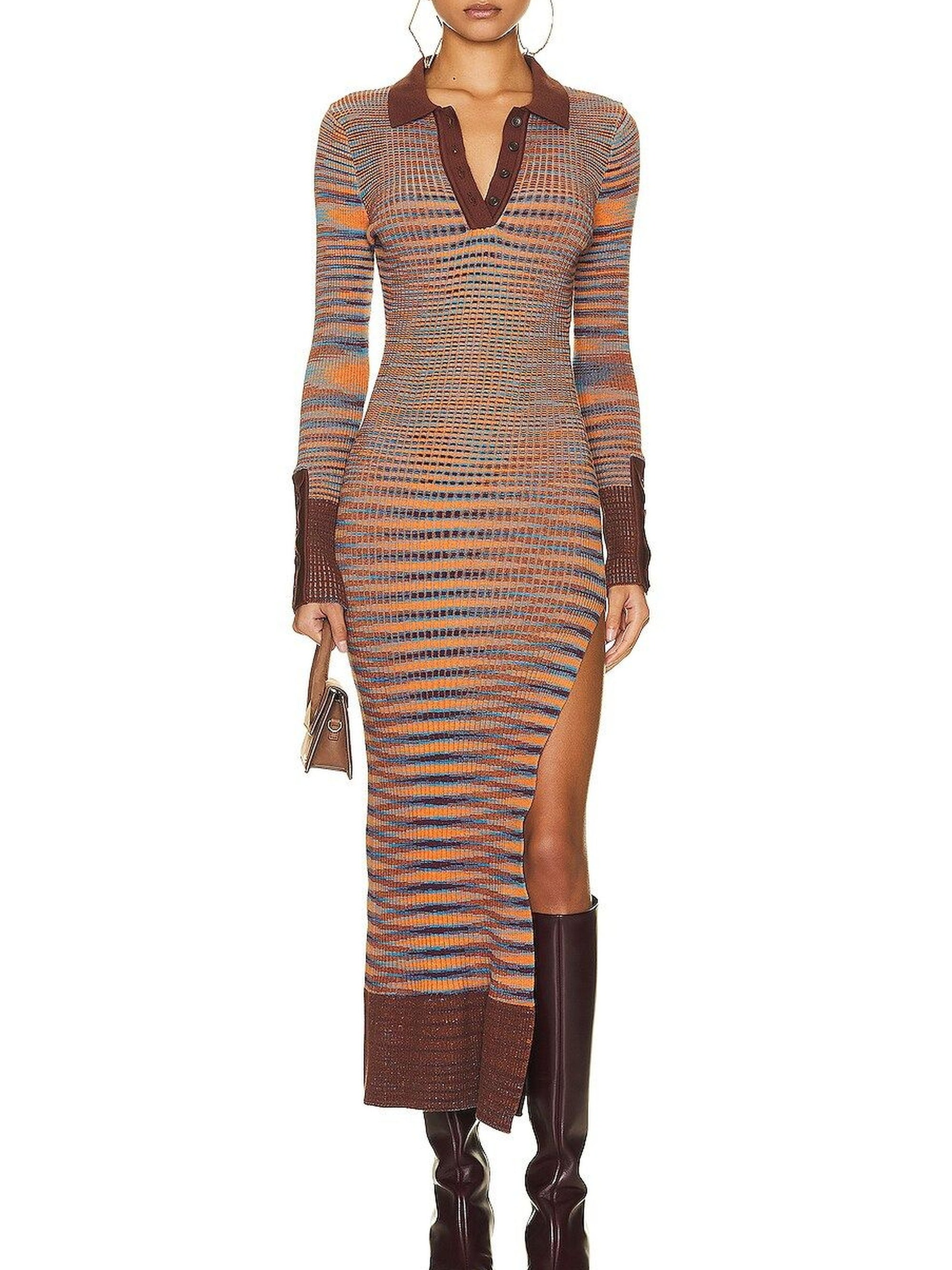 Robe Zucca à col polo en laine mélangée - Multi Brown