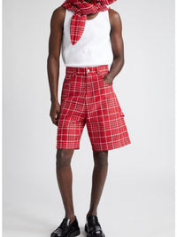 JACQUARD CHECK  DARK RED LE SHORT PANNI