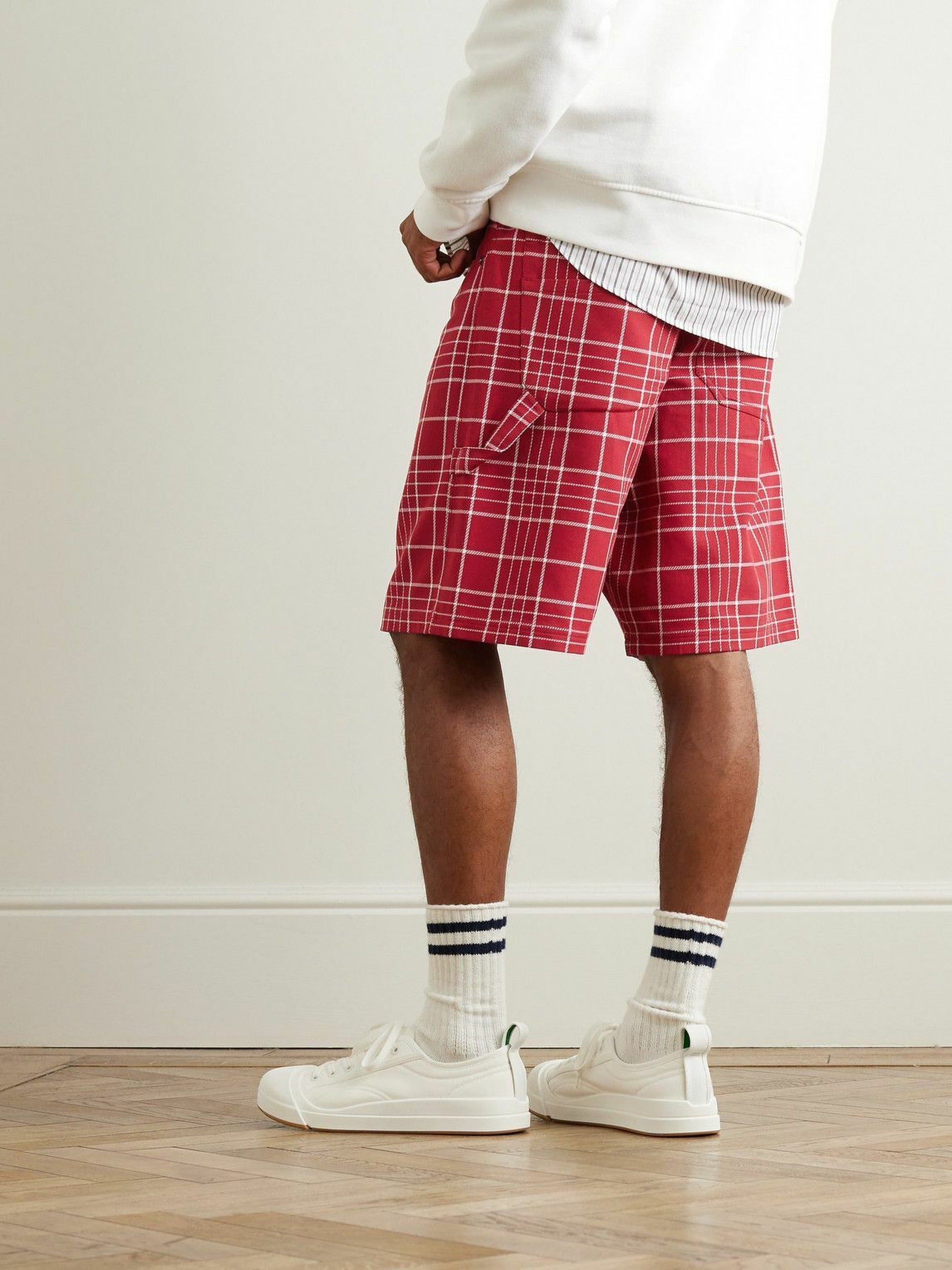 JACQUARD CHECK  DARK RED LE SHORT PANNI