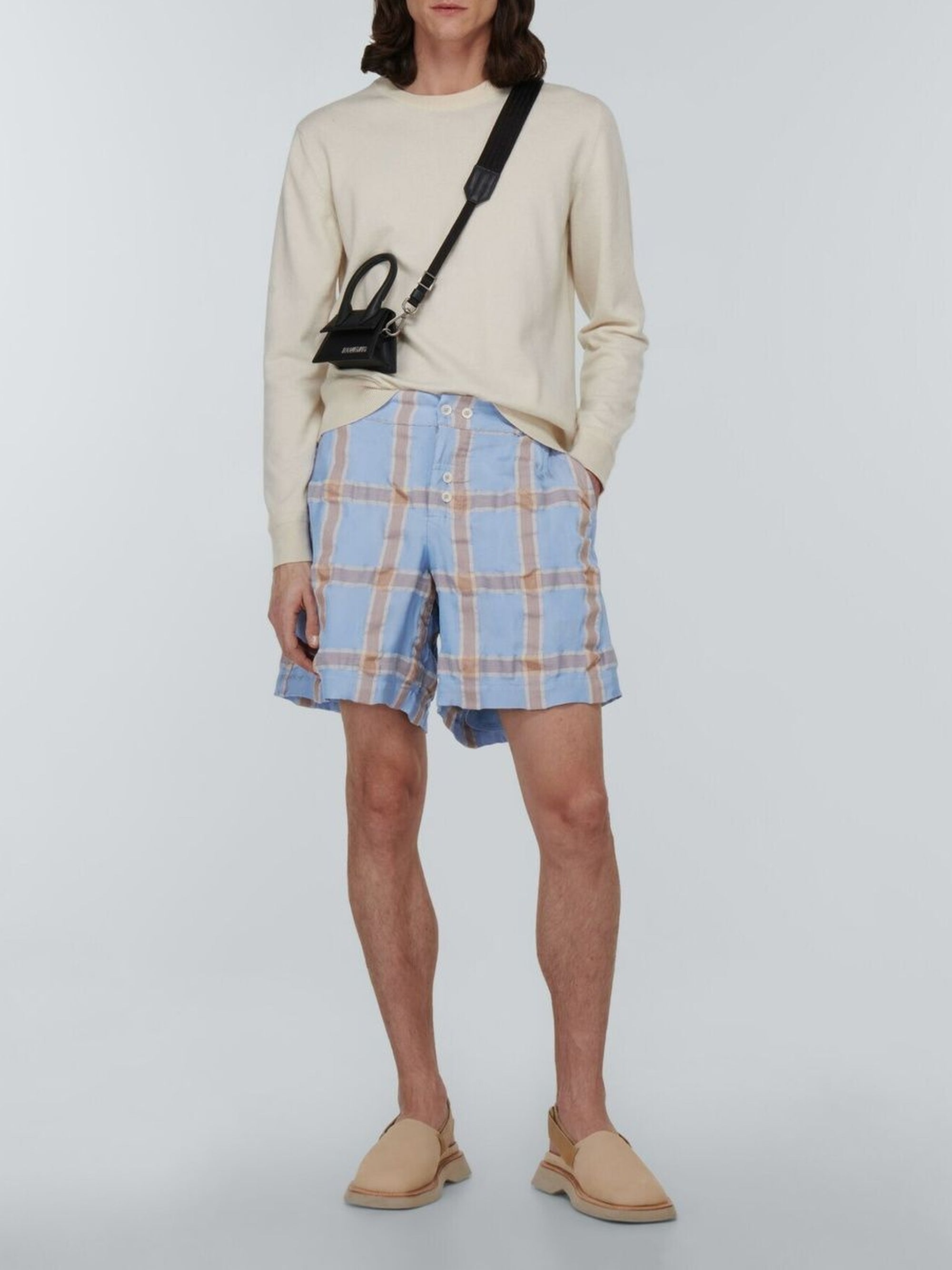 Bermuda caleçon taille élastiquée en laine mélangée - Blue & Beige Checks