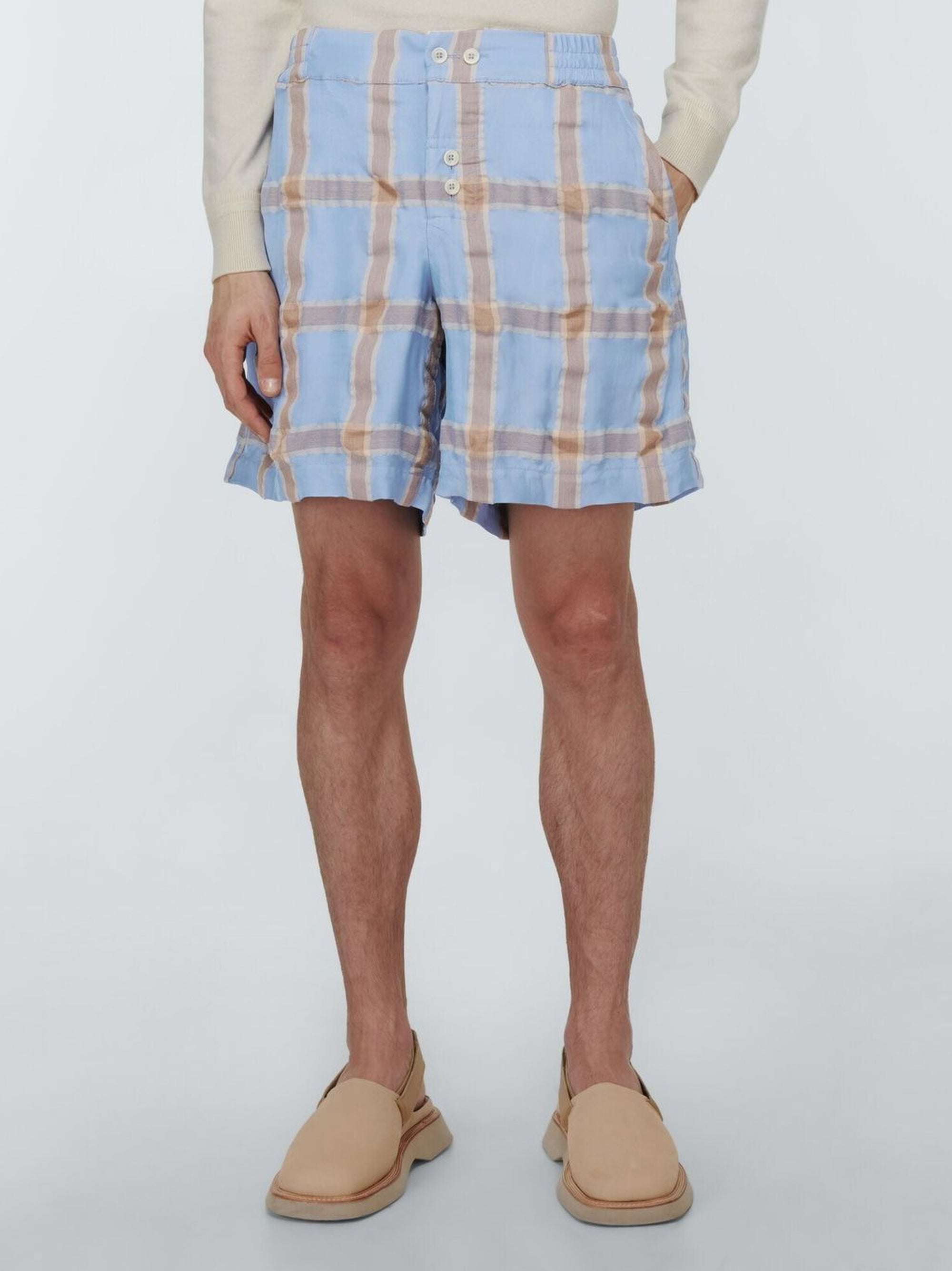 Bermuda caleçon taille élastiquée en laine mélangée - Blue & Beige Checks