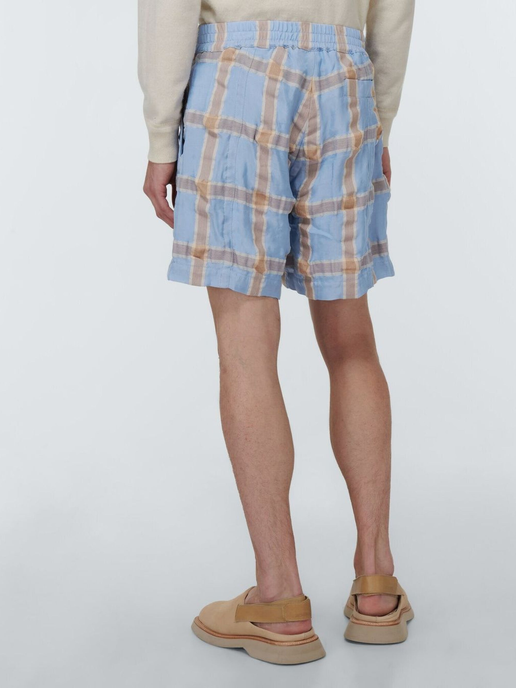 Bermuda caleçon taille élastiquée en laine mélangée - Blue & Beige Checks