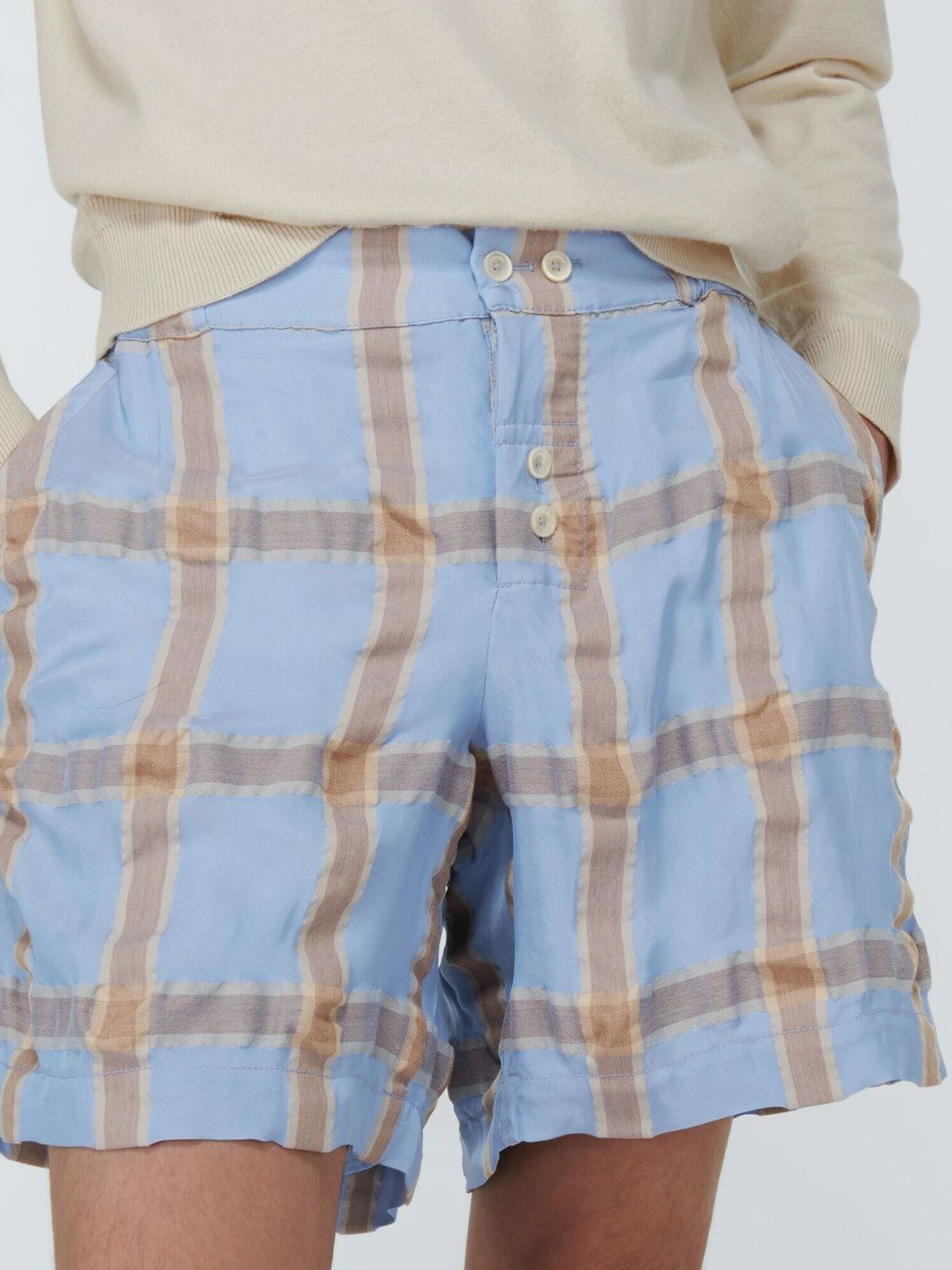 Bermuda caleçon taille élastiquée en laine mélangée - Blue & Beige Checks