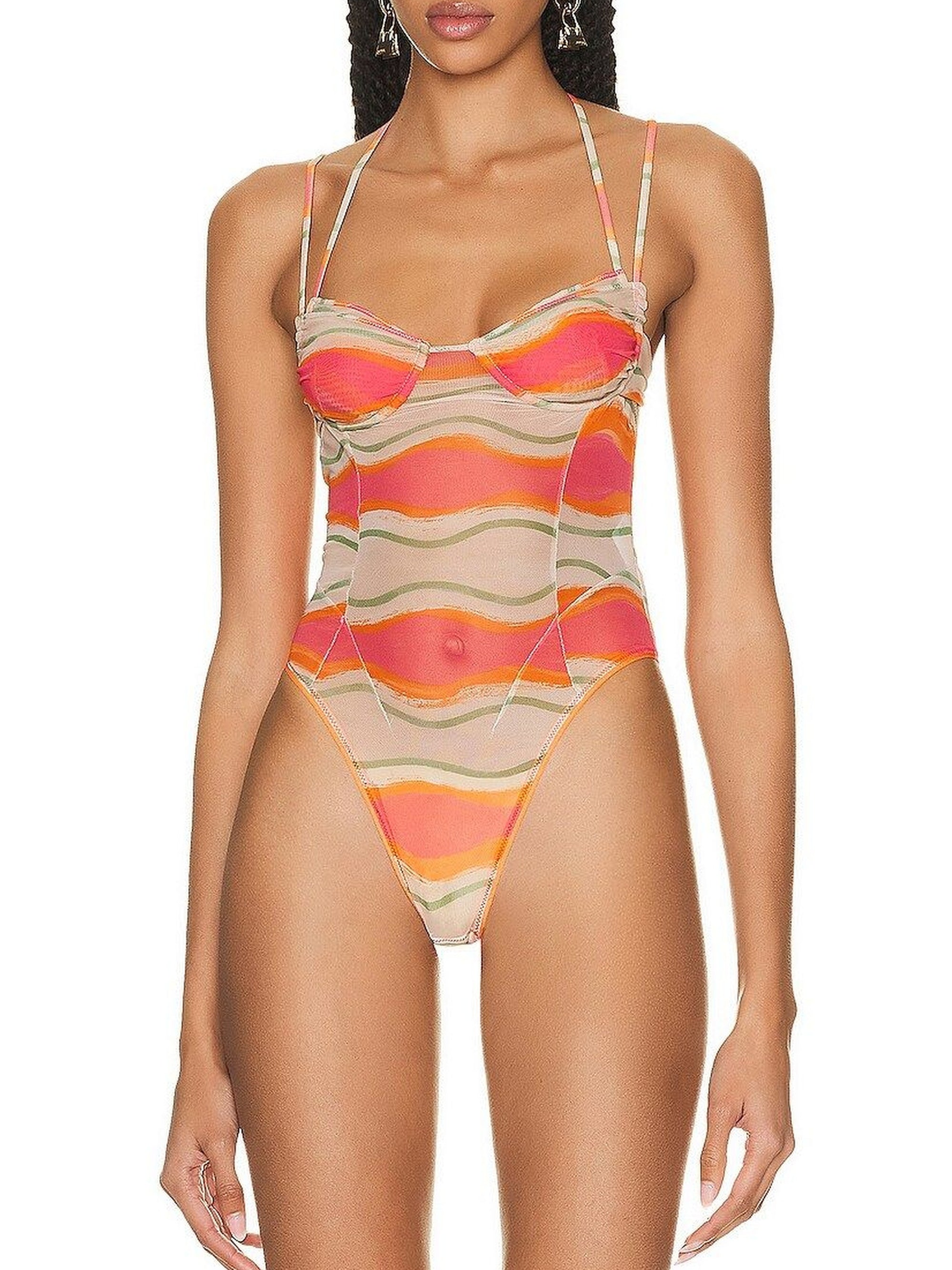 Body Ilha à bretelles et perles - Pink Waves Strippes