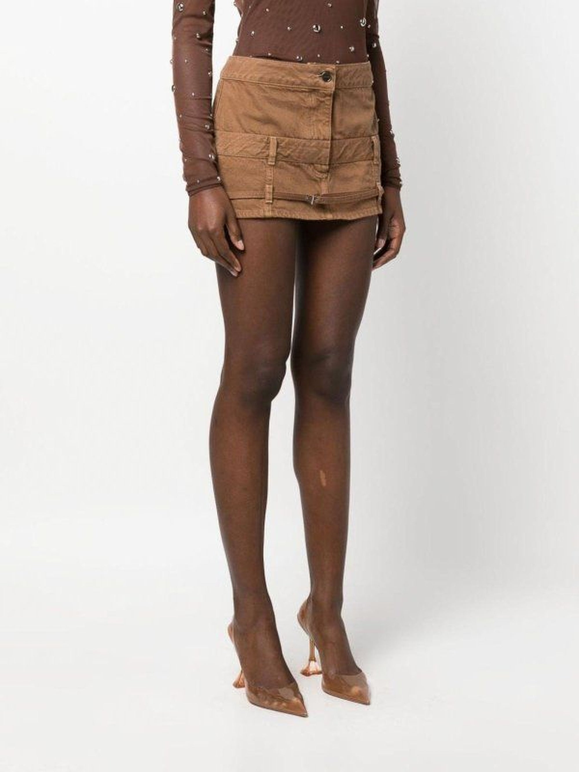 The De Nîmes Criollo Mini Skirt - Camel & Beige