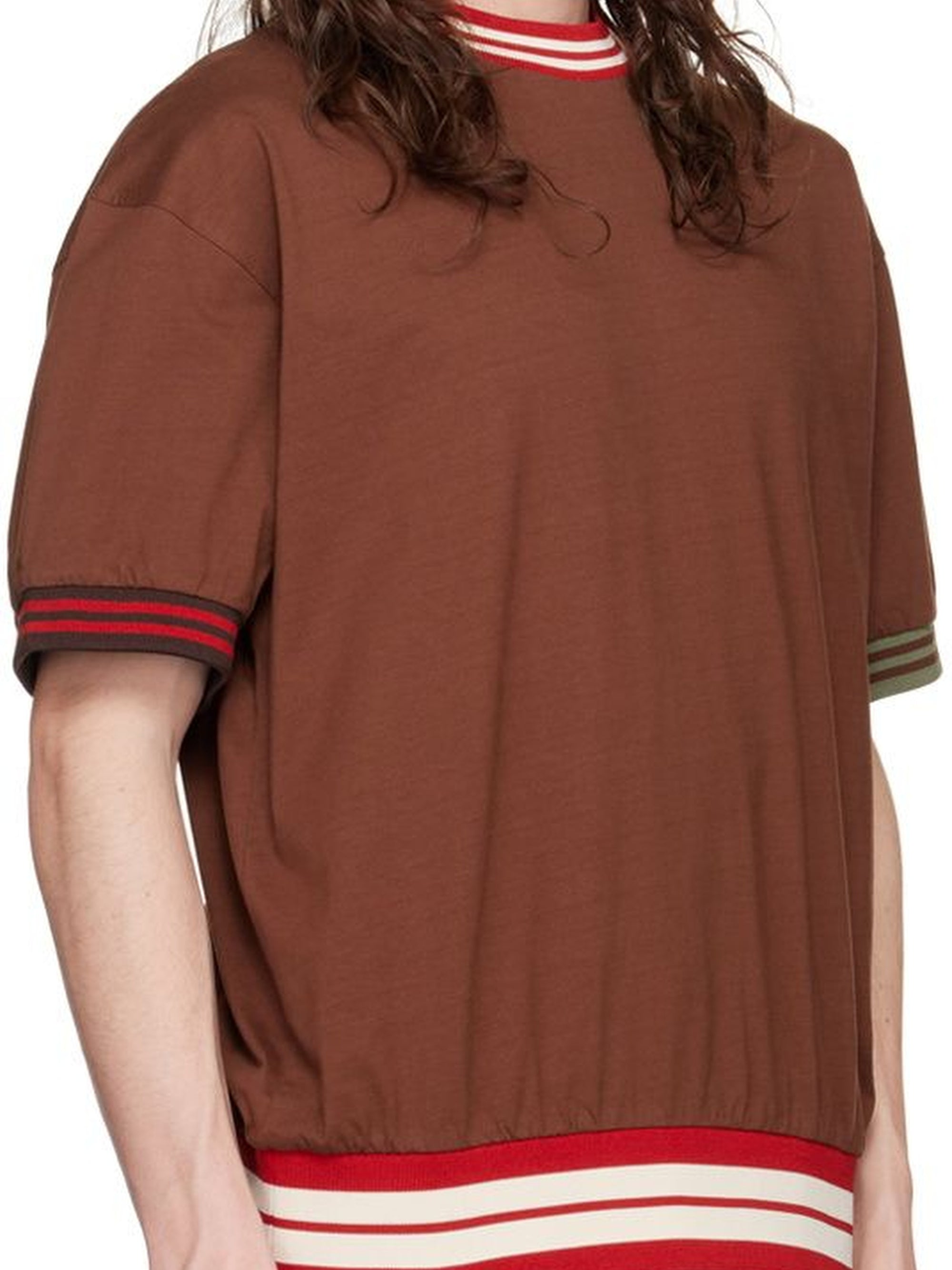 T-shirt Joga à bords côtes rayés dépareillés - Brown