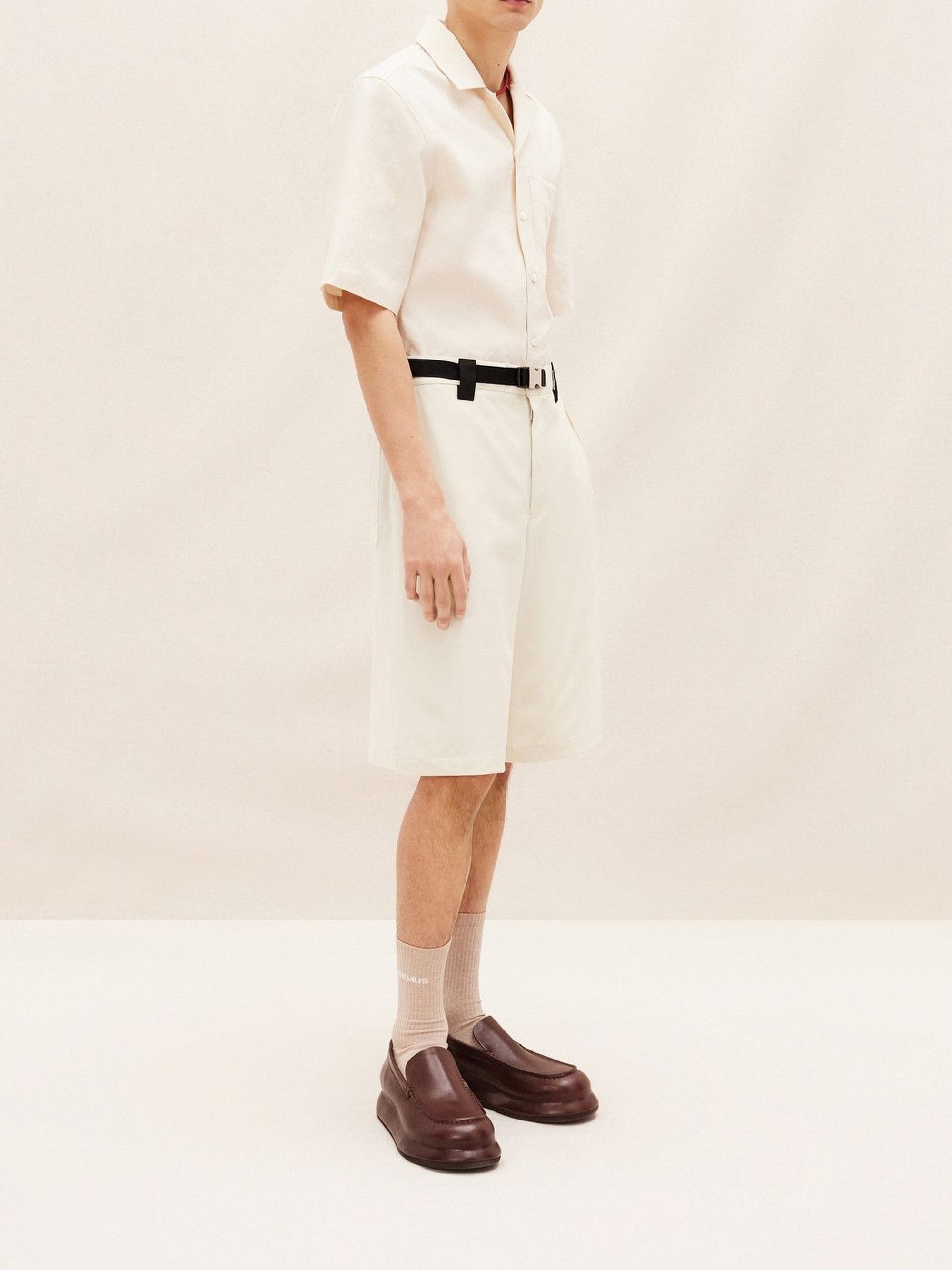 Short Meio ample à cordon en laine mélangée - Beige