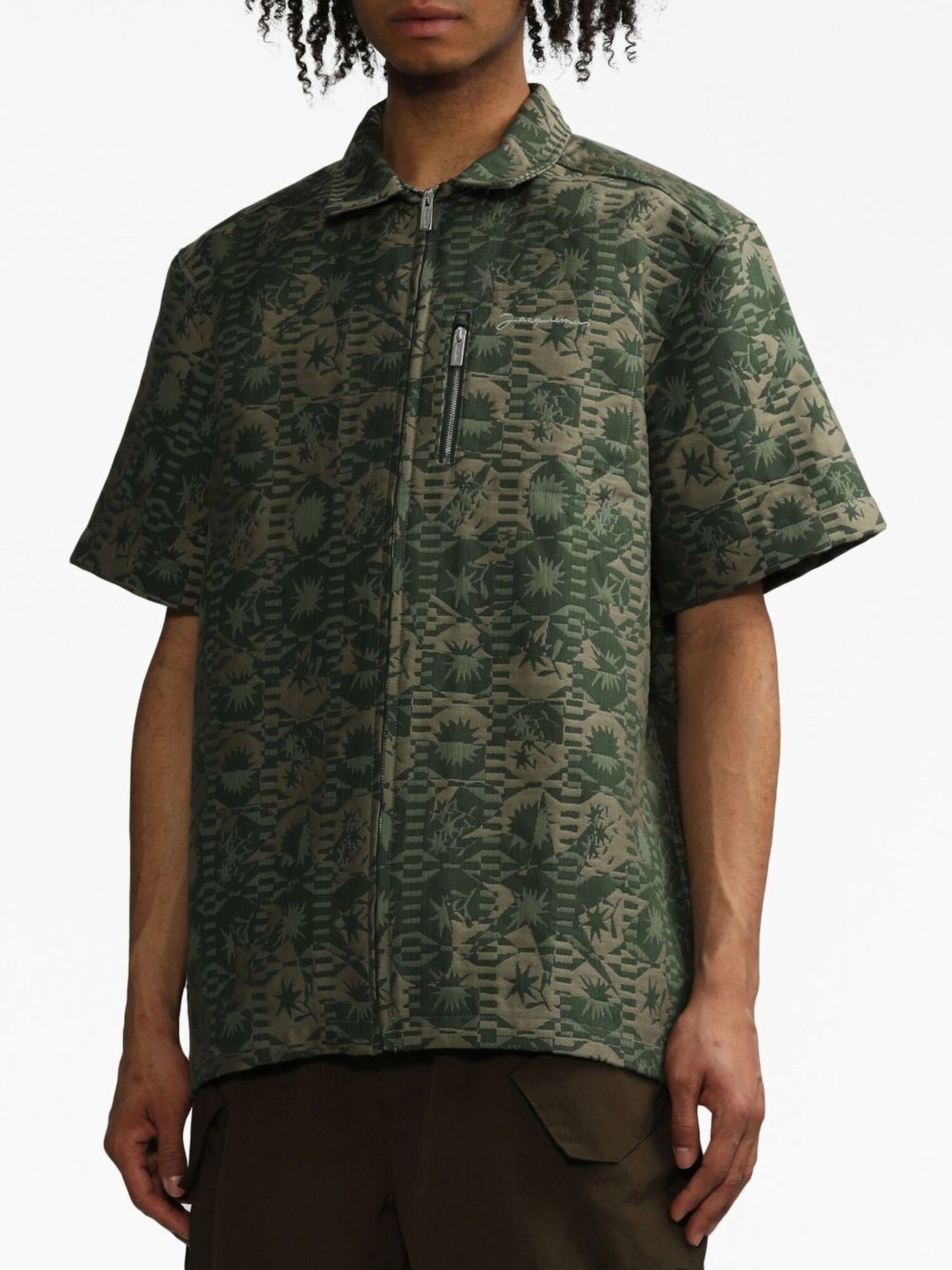 Chemise Banho zippée à manches courtes - Khaki Flowers