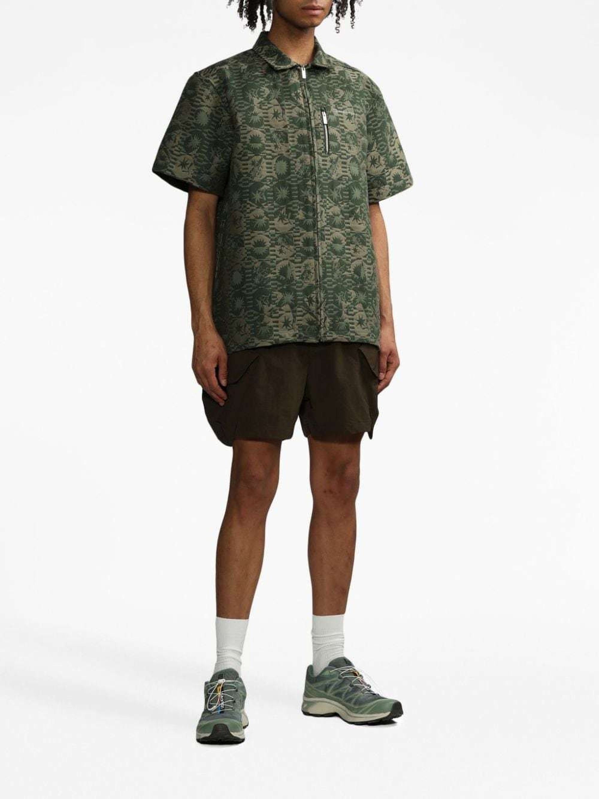 Chemise Banho zippée à manches courtes - Khaki Flowers