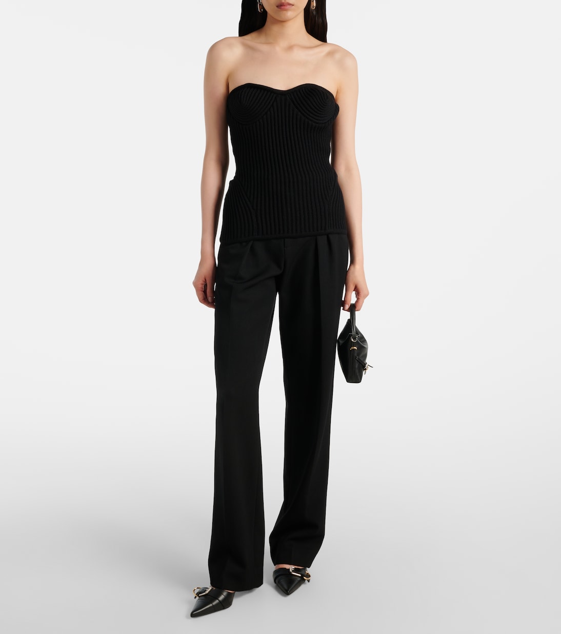 Stretch Merino Wool Ribbed Corset - Black