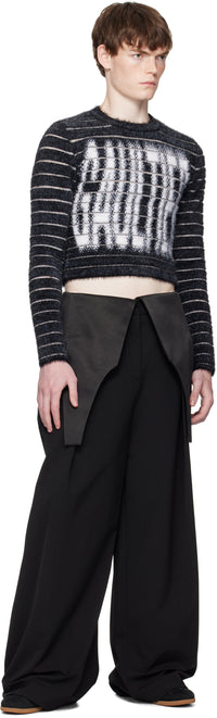 Mix Hairy And Transparent Striped Jacquard "Gaultier" Crew Neck Sweater - Black & White