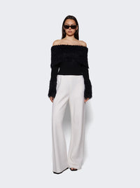 Mix Viscose Ribbed And Hairy Details Sweater - Black