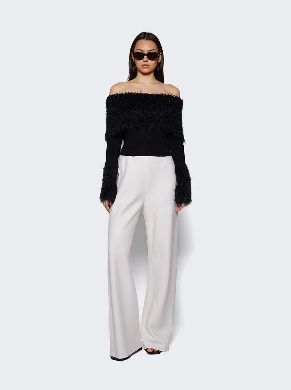 Mix Viscose Ribbed And Hairy Details Sweater - Black