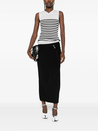 Stretch Viscose Double Layer Long Skirt With "Gaultier" Piercing - Black