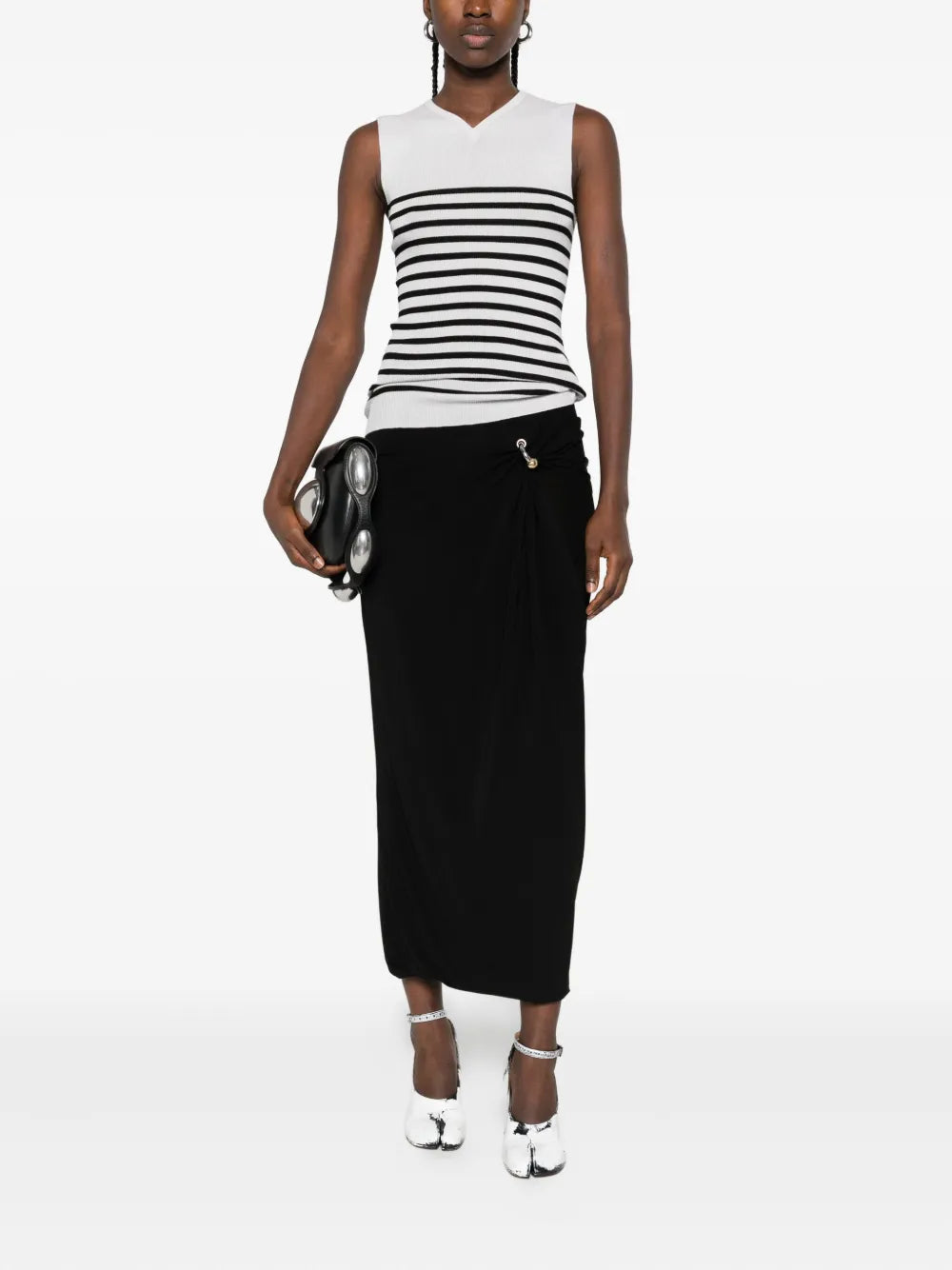 Stretch Viscose Double Layer Long Skirt With "Gaultier" Piercing - Black