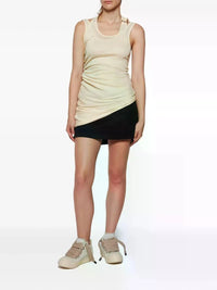 Cotton Ribbed Twisted Double Layer Tank Top With "Gaultier" Piercing - Ecru