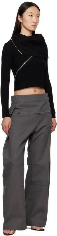 Pleated Pants With Zip Detail - Darkgrey