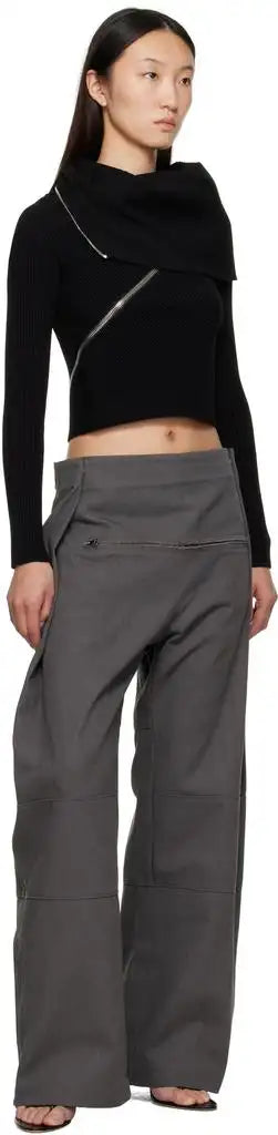 Pleated Pants With Zip Detail - Darkgrey