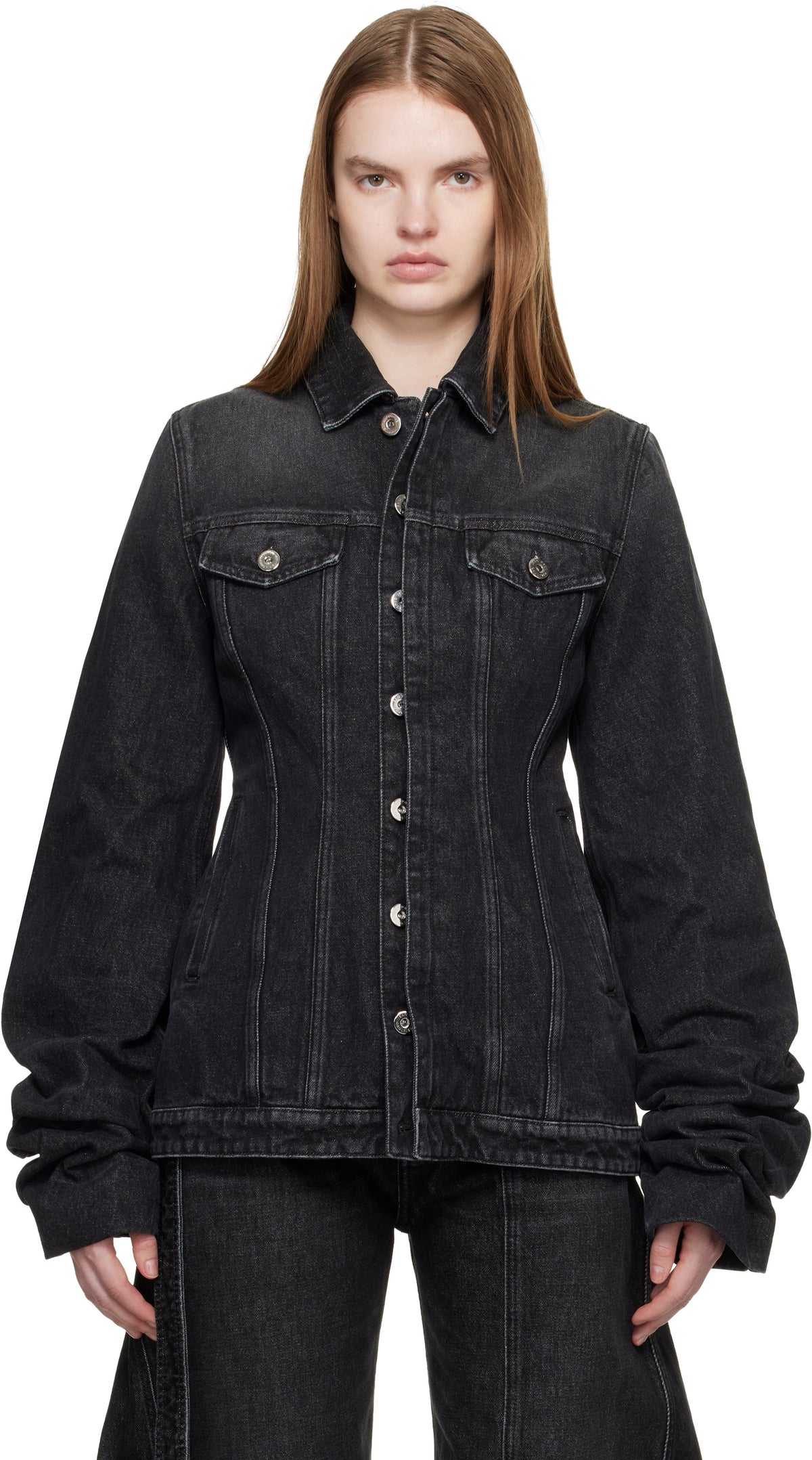 Fitted Jacket With Oversized Sleeves - Vintageblack