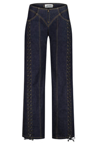 Pantalon Flower à lacets en denim - Indigo