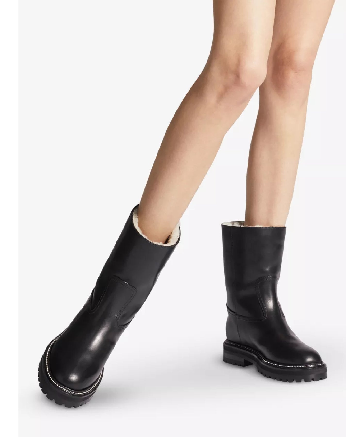 Yari leather boots with shearling lining - Black & Natural