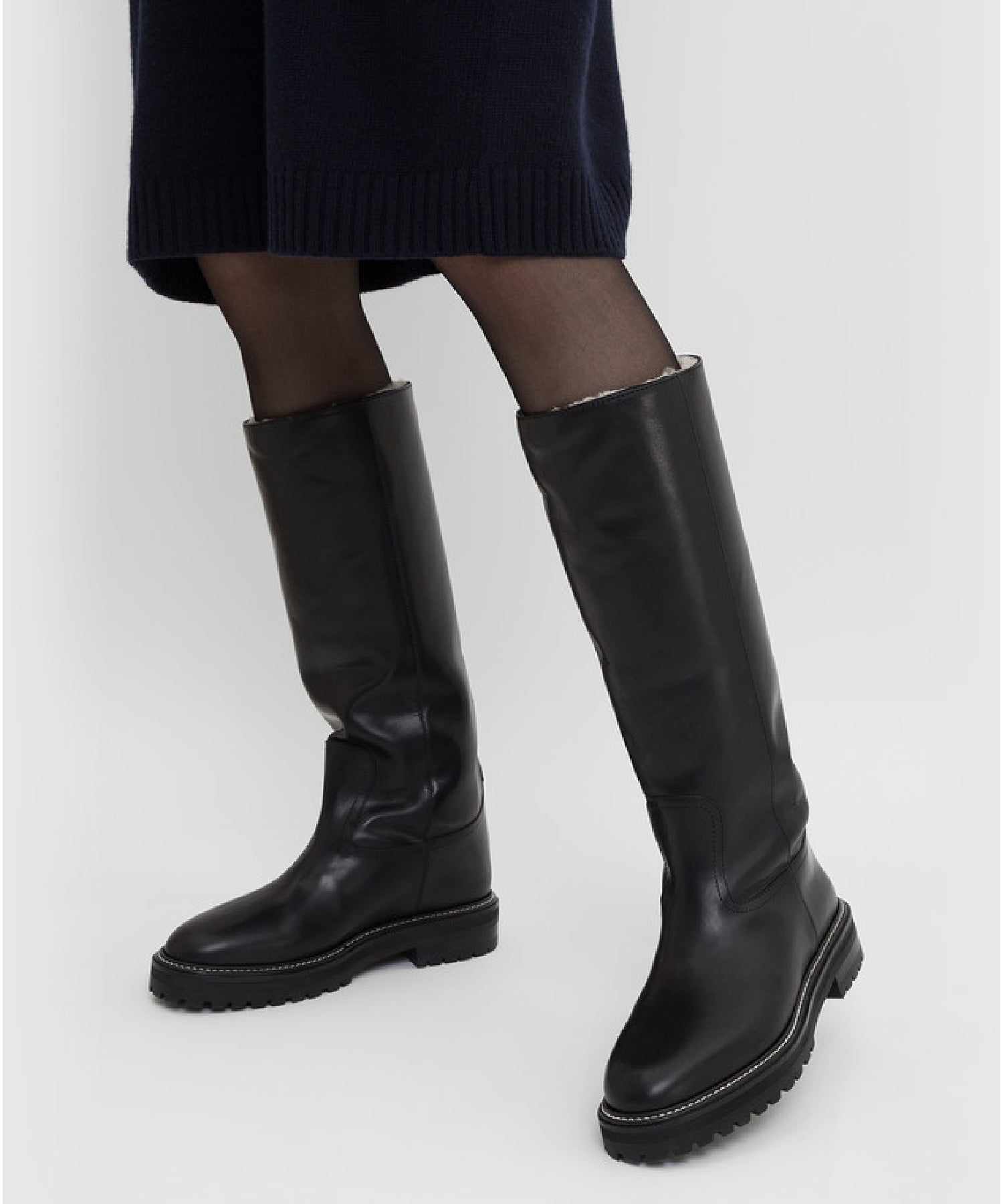 Bottes Yomi en cuir avec doublure shearling - Black & Natural