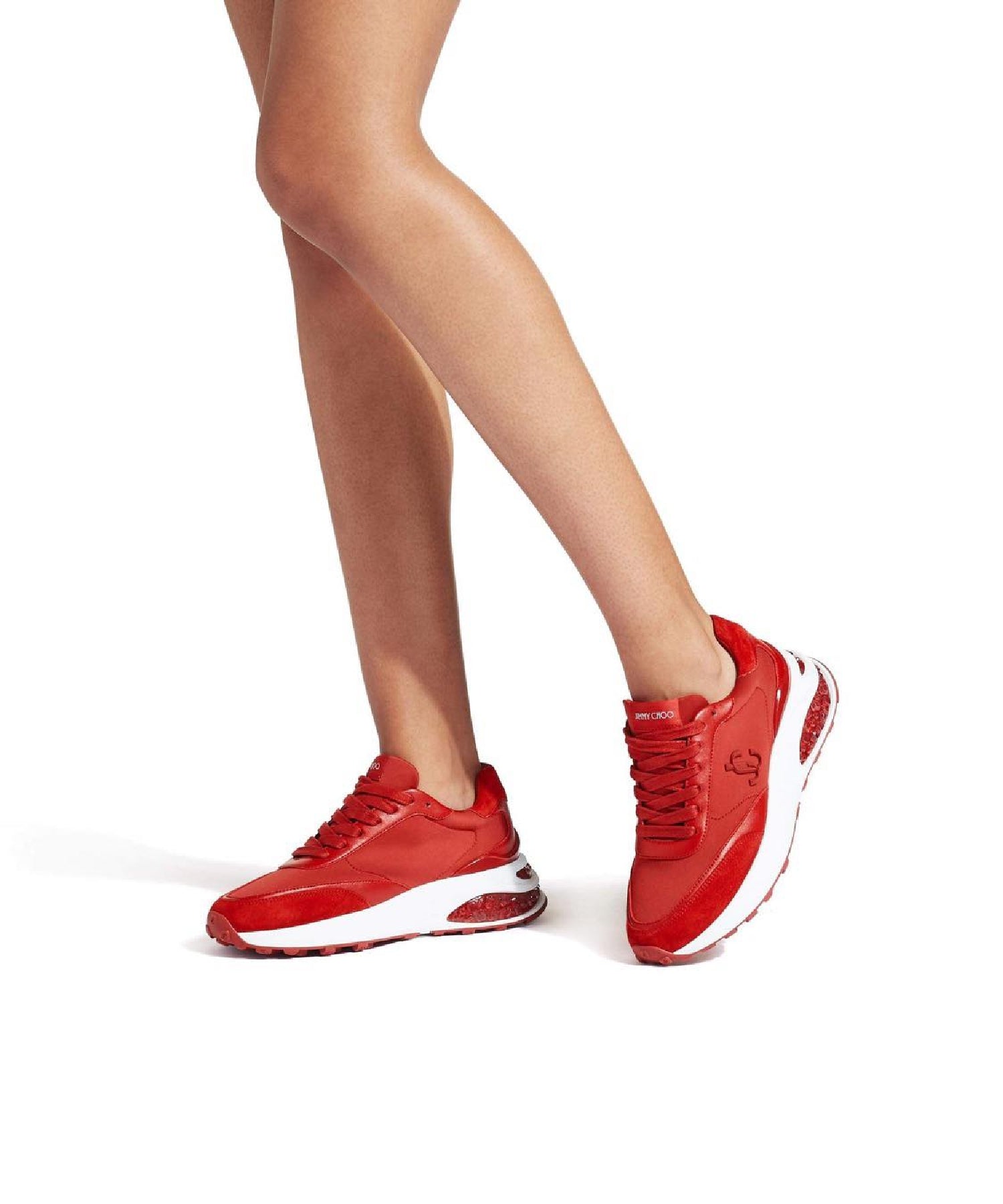 Memphis neoprene and leather lace-up trainers - Red Mix