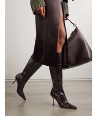 Alizze mid high 85 boots in crocodile print leather - Black