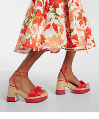 Ricia 150 platform sandals in raffia and leather - Candy Pink & Natural
